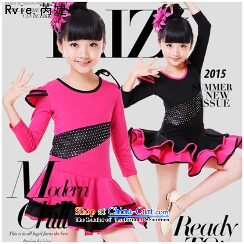 Children Latin dance skirt girls Latin exercise clothing cuhk child long-sleeved Latin practitioners skirt Shao Er Latin performance appraisal services in accordance with the American, black 150cm, leyier (shopping on the Internet has been pressed.)