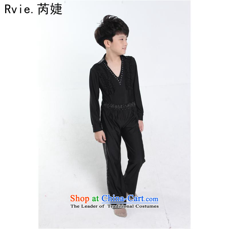 The boy Latin dance practitioners wearing the new children fall with long-sleeved Latin dance performances service kit costumes and black and involved (rvie. 140cm,) , , , shopping on the Internet