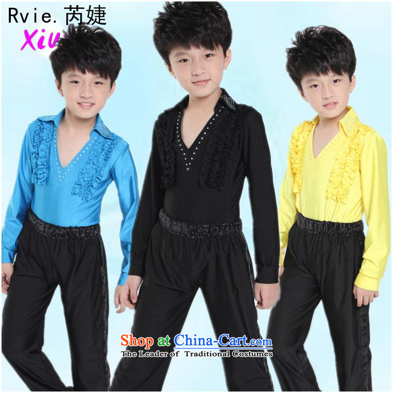 The boy Latin dance practitioners wearing the new children fall with long-sleeved Latin dance performances service kit costumes and black and involved (rvie. 140cm,) , , , shopping on the Internet