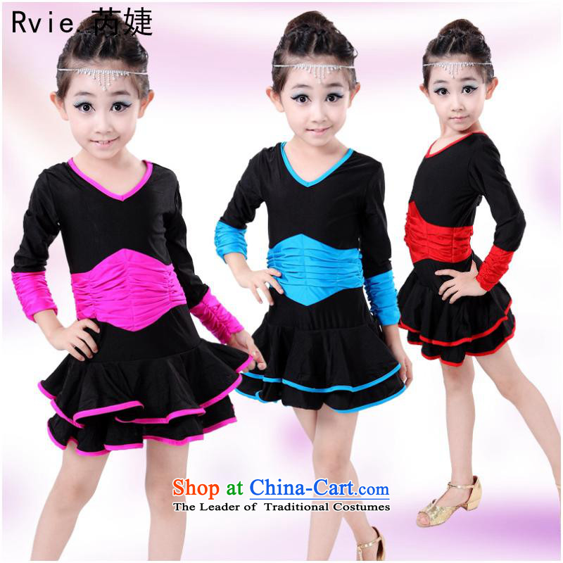 Children Latin dance wearing girls practice suits Standard Dance Shao Er Stretch Dress long-sleeved red, the practitioners of?160cm
