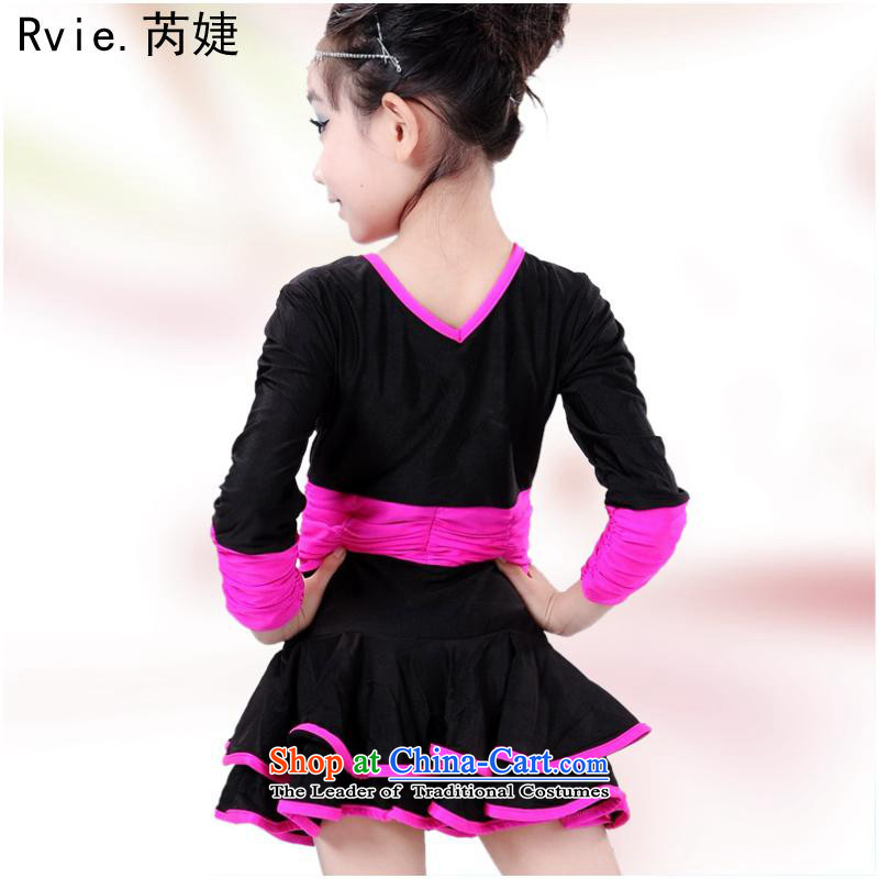 Children Latin dance wearing girls practice suits Standard Dance Shao Er Stretch Dress long-sleeved red, practicing 160cm,'s, , , , shopping on the Internet