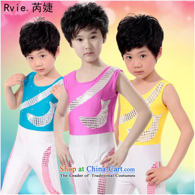 Children Beveled Shoulder dance exercise clothing fitness services to boys and girls Aerobics Gymnastics performances clothing sports wear uniforms blue men in Lok (110cm, leyier) , , , shopping on the Internet