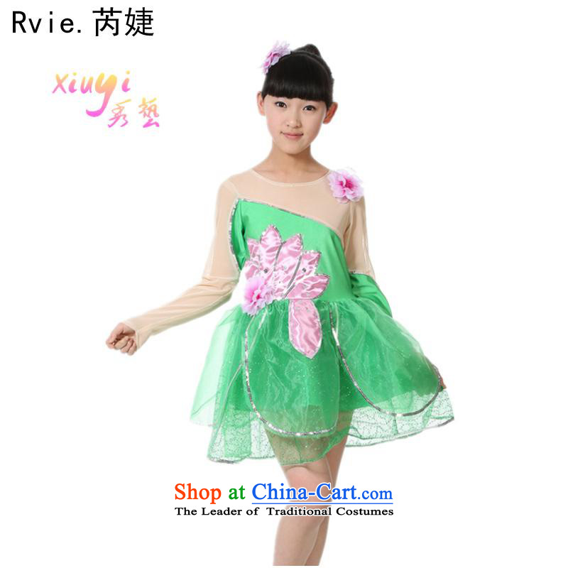 Children Lotus will show lotus pond and child care services girls dancing services for children with flower petals bon bon skirt long-sleeved green 160cm, Lok (leyier under) , , , shopping on the Internet