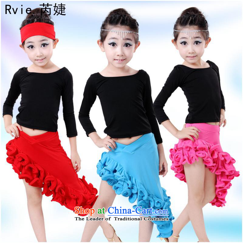 The new Child Latin dance performances to stage performances services girls autumn and winter, crimping petticoats practice suits, 3-piece set Light Blue5.30