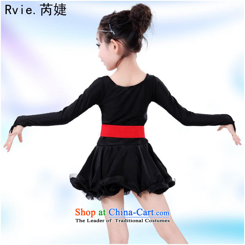 The new Child Latin services clothing girls will stage performances service long-sleeved dresses exercise clothing dark blue 140cm, Lok (leyier under) , , , shopping on the Internet