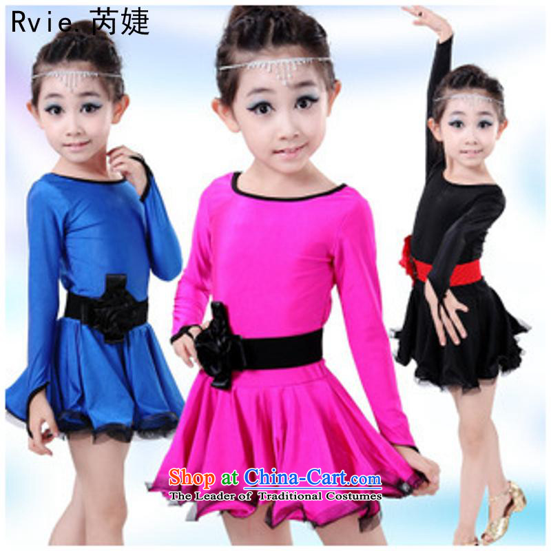 The new Child Latin services clothing girls will stage performances service long-sleeved dresses exercise clothing dark blue 140cm, Lok (leyier under) , , , shopping on the Internet