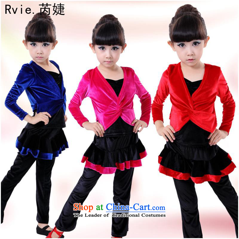 The new child will stage costumes and girls children Latin dance clothing exercise clothing skirt kit in the red 140cm, and Jie (rvie.) , , , shopping on the Internet