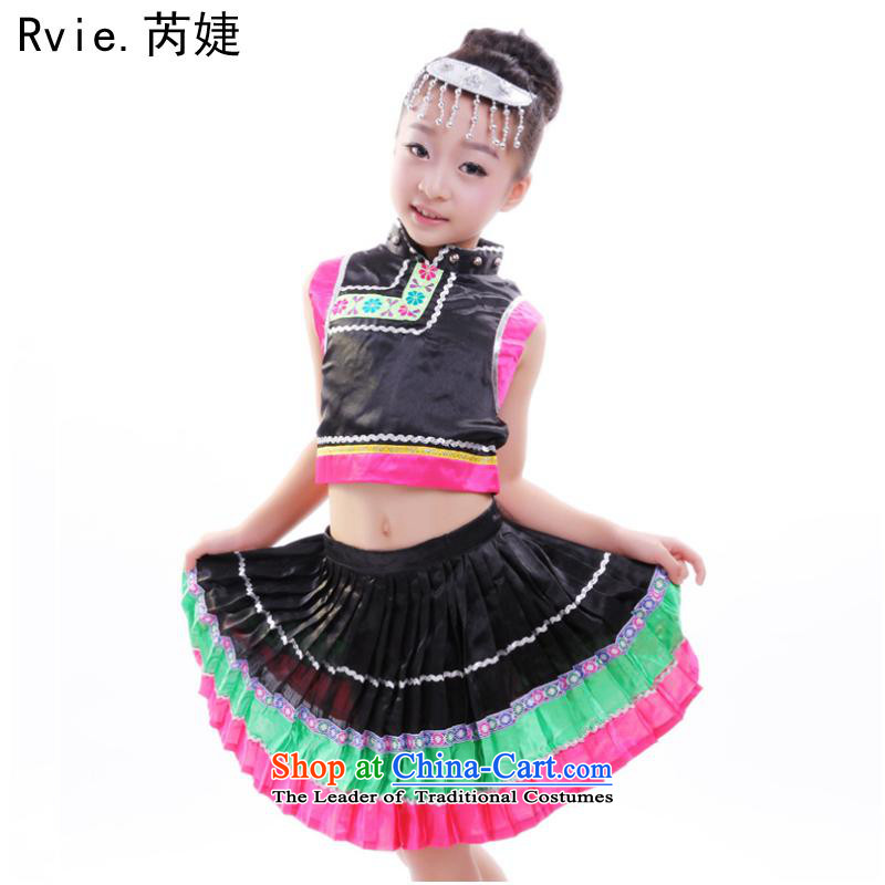 Children will girls Tujia Miao ethnic Zhuang Yi dance wearing black uniforms dance groups 61 130cm, and involved (rvie.) , , , shopping on the Internet