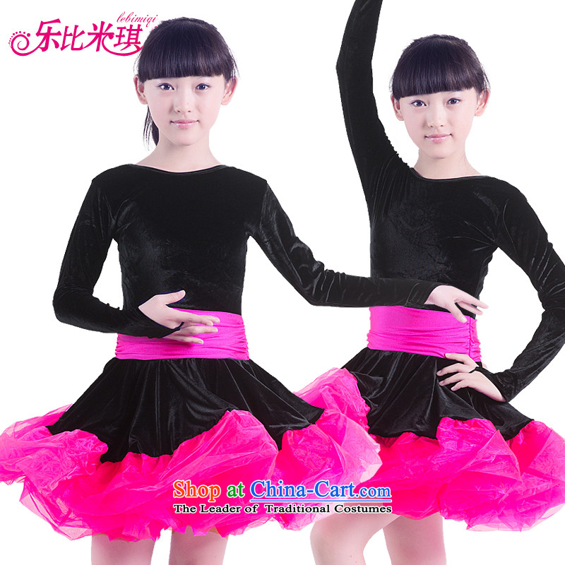 America than M Leung children of autumn and winter Latin dance wearing the new children's latin long-sleeved Latin dance skirt Girls contest costumes of Red?160