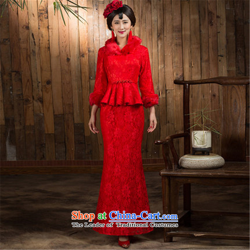 Non-you do not marry red qipao 2015 autumn and winter new long-sleeved long marriage ceremony of Chinese clothing bows to the wedding dress red , L, non-you do not marry shopping on the Internet has been pressed.