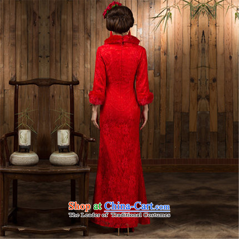 Non-you do not marry red qipao 2015 autumn and winter new long-sleeved long marriage ceremony of Chinese clothing bows to the wedding dress red , L, non-you do not marry shopping on the Internet has been pressed.