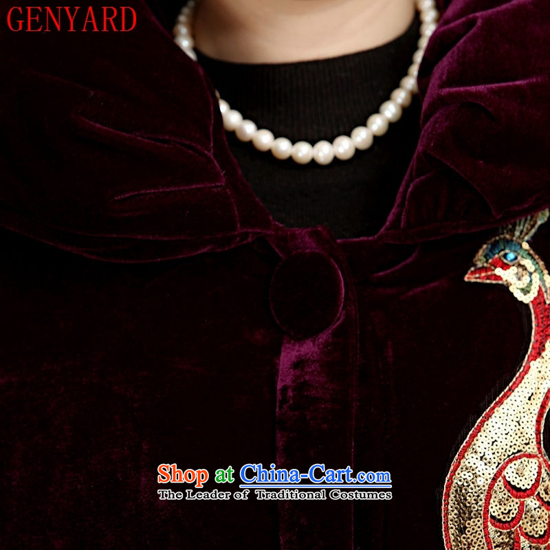 The fall in the number of older cotton GENYARD2015 mother in long jacket embroidered Phoenix velvet Kim robe blue XL,GENYARD,,, shopping on the Internet
