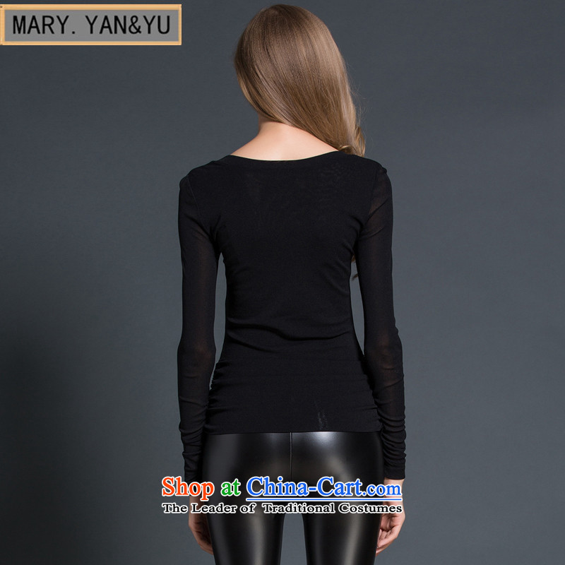 Mano-hwan's European site large 2015 NEW T-shirt lace stitching long-sleeved shirt women wear elastic thick MM BLOUSES Picture Card Shan Zaoyuan Black M (KASHAN.JJ) , , , shopping on the Internet