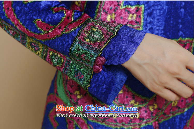 2015 Autumn and Winter, silk linen in long sleeve and dresses in Tang Dynasty older retro Embroidery Stamp skirt middle-aged ladies minimalist wild blue skirt XXXL picture, prices, brand platters! The elections are supplied in the national character of distribution, so action, buy now enjoy more preferential! As soon as possible.