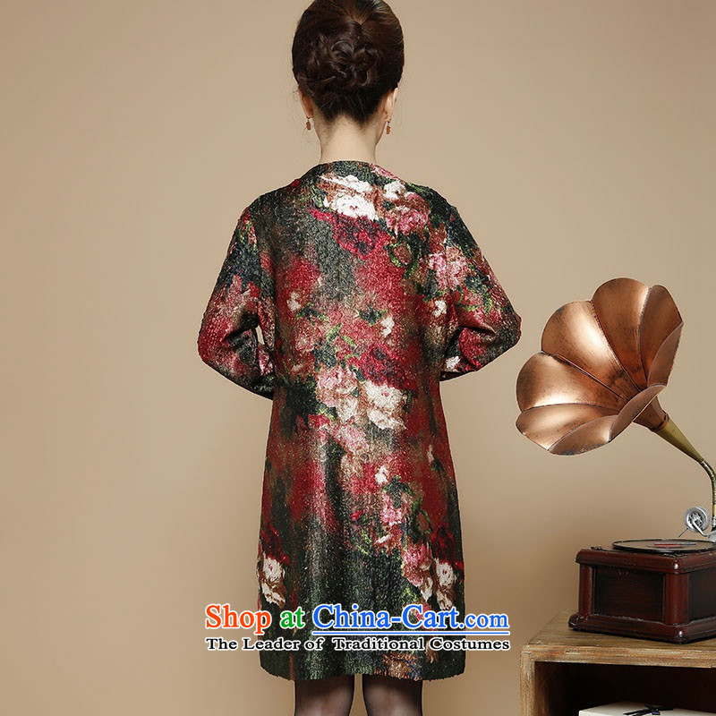 2015 Autumn and Winter, stylish leisure. Ms. older silk linen Tang dynasty windbreaker temperament round-neck collar installed MOM Sau San retro stamp in long jacket coat XXL,UYUK,,, antique shopping on the Internet