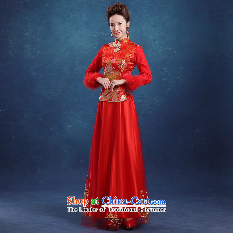 2015 new bride wedding dress CHINESE CHEONGSAM red long service to the dragon use soo drink wo service of autumn and winter RED M Chengjia True Love , , , shopping on the Internet
