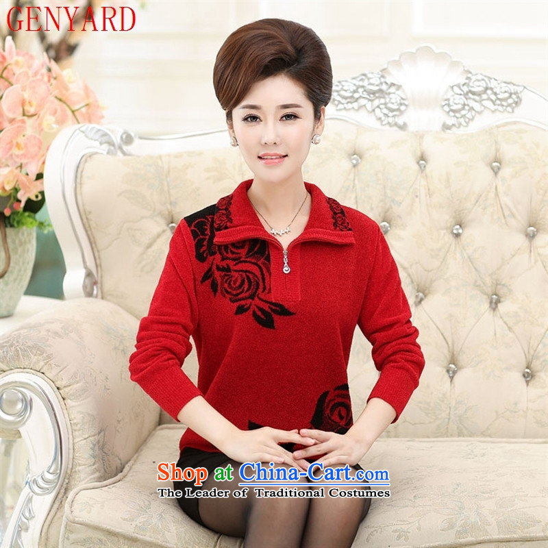 Genyard2015 autumn and winter new moms older women in fashion and knitwear new products stamp lapel Zip Sweater in red 110,GENYARD,,, shopping on the Internet