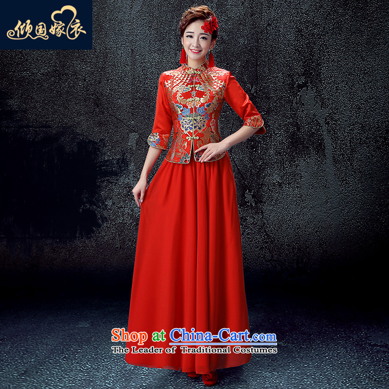Red bows service bridal dresses Fall/Winter Collections Of Chinese wedding dress 2015 new long large stylish wedding dress red XL, dumping of wedding dress shopping on the Internet has been pressed.
