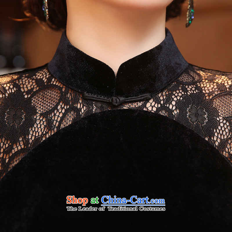The language of the yuan scouring pads in the autumn of qipao long improved cheongsam dress, banquet evening dresses Chinese Dress lace stitching ZA3R11 Black XL, YUAN YUAN of SU) , , , shopping on the Internet