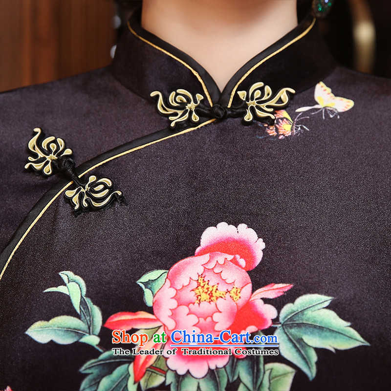 Yuan of flowers fall 2015 retro scouring pads in long qipao of daily improved cheongsam dress cheongsam dress new Ms. ZA3R13  XXL, black pixel (YUAN YUAN SU) , , , shopping on the Internet