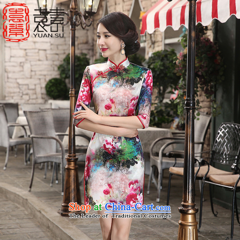 Yuan of rendering the new cheongsam dress with retro improved qipao autumn dresses daily 7 women of ethnic cuff cheongsam dress?ZA3S07?picture color?XL