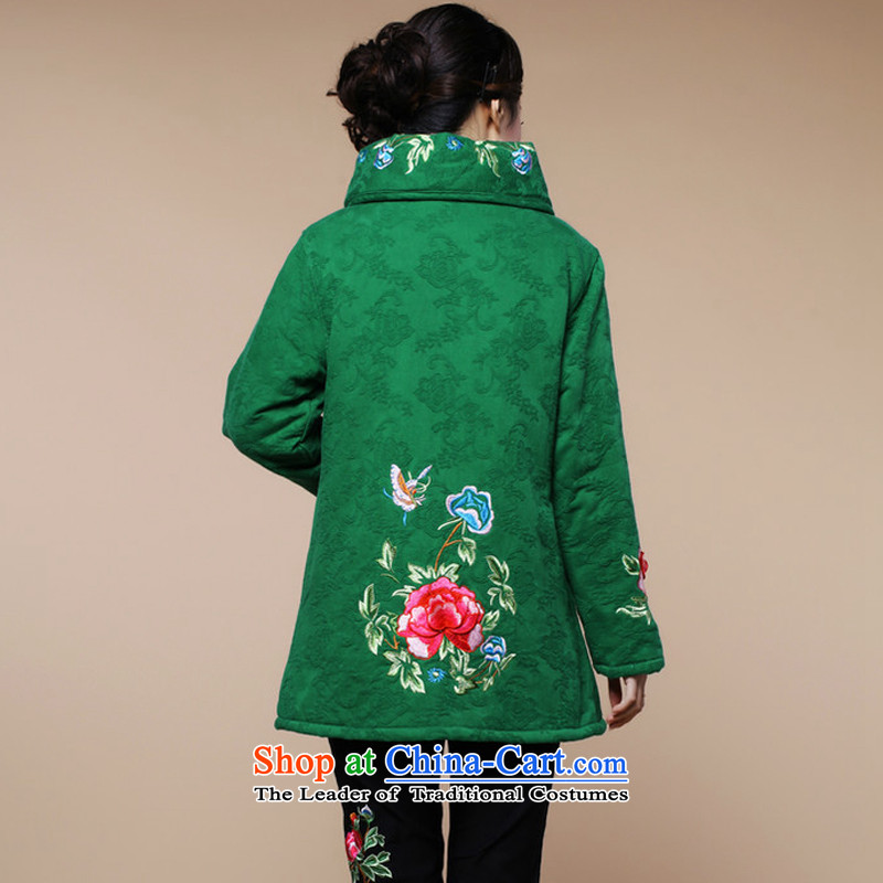 2015 winter clothing new retro embroidery Tang dynasty cotton linen in long cotton coat jacket female green XL, charm and Asia (charm bali shopping on the Internet has been pressed.)