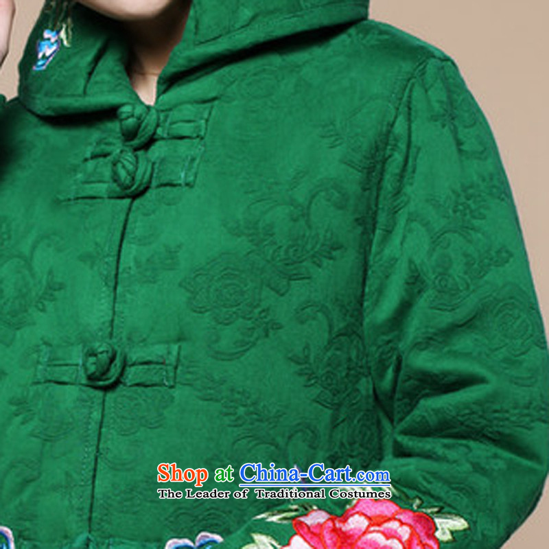 2015 winter clothing new retro embroidery Tang dynasty cotton linen in long cotton coat jacket female green XL, charm and Asia (charm bali shopping on the Internet has been pressed.)