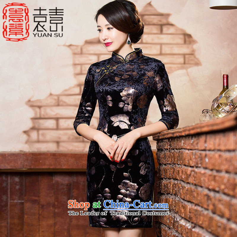 Mr Yuen Cheong Wa population of?qipao autumn 2015 retro scouring pads with gold stamp cheongsam dress in older MOM pack improved cheongsam dress?QD302?black?M