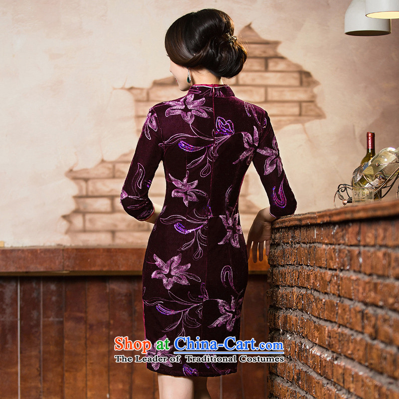 Mr YUEN of 2015 on-chip in the autumn of qipao scouring pads older MOM pack improved cheongsam dress cheongsam dress Chinese Q303-5 Ms. aubergine S pixel (YUAN YUAN SU) , , , shopping on the Internet