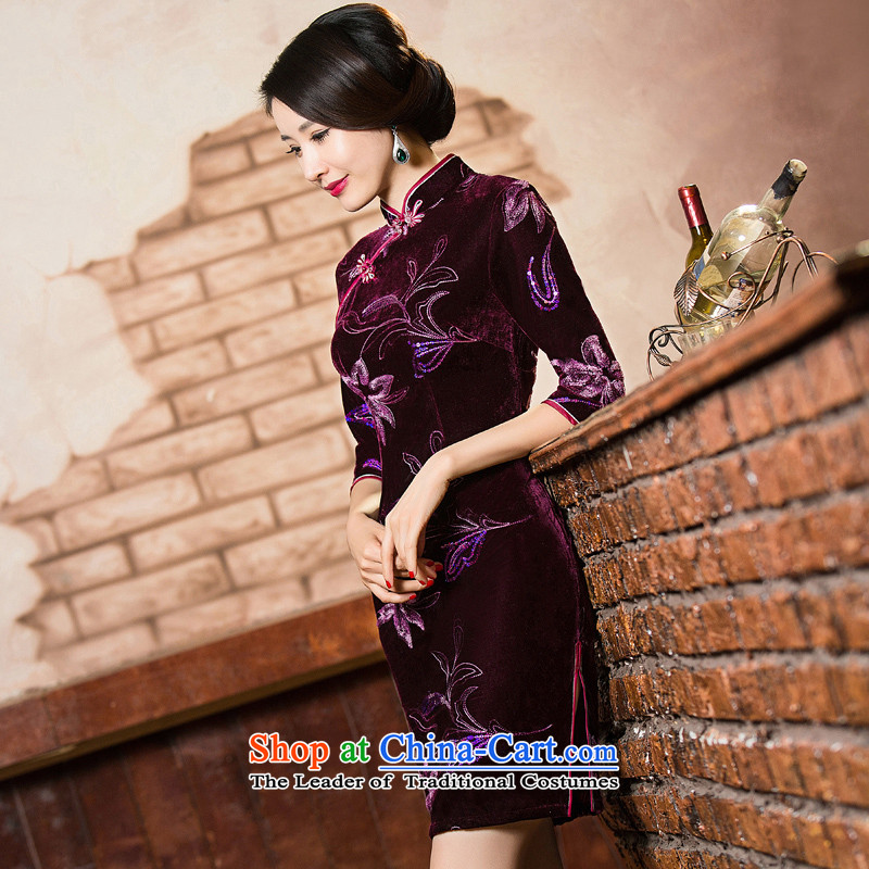 Mr YUEN of 2015 on-chip in the autumn of qipao scouring pads older MOM pack improved cheongsam dress cheongsam dress Chinese Q303-5 Ms. aubergine S pixel (YUAN YUAN SU) , , , shopping on the Internet