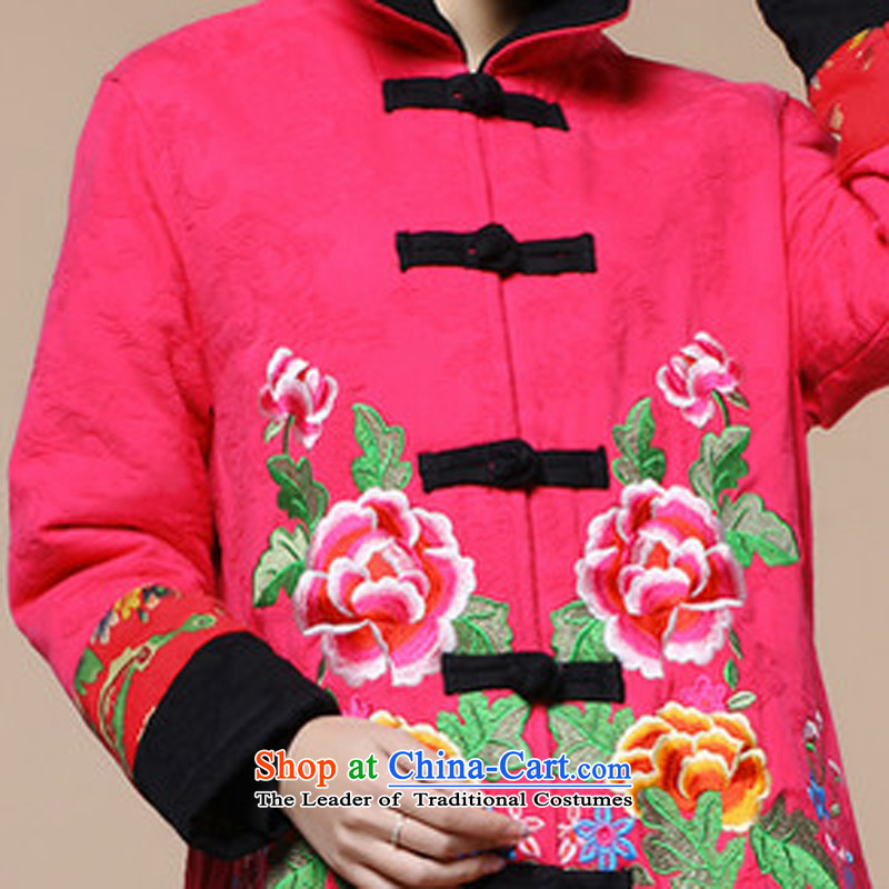 2015 winter clothing new retro embroidery Tang dynasty xl cotton linen in long cotton coat jacket female in the red and Asia (XL, charm charm of Bali shopping on the Internet has been pressed.