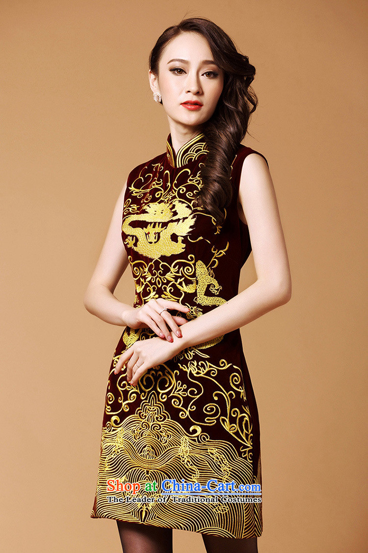 Optimize fruit shop 2015 New Bell autumn girl mothers with retro totem sleeveless embroidery velvet cheongsam dress blue S picture, prices, brand platters! The elections are supplied in the national character of distribution, so action, buy now enjoy more preferential! As soon as possible.