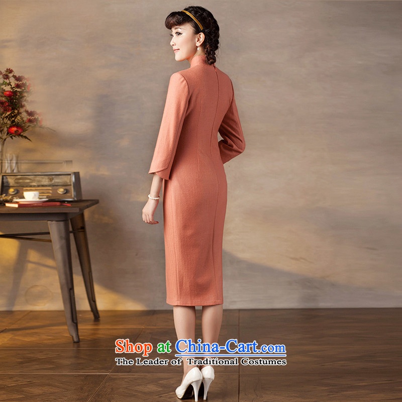 A Pinwheel Without Wind Wah Yan 2015 Yat autumn and winter new wool cheongsam dress? 7 cuff improved stylish qipao 2 color navy blue  , L, Yat Lady , , , shopping on the Internet