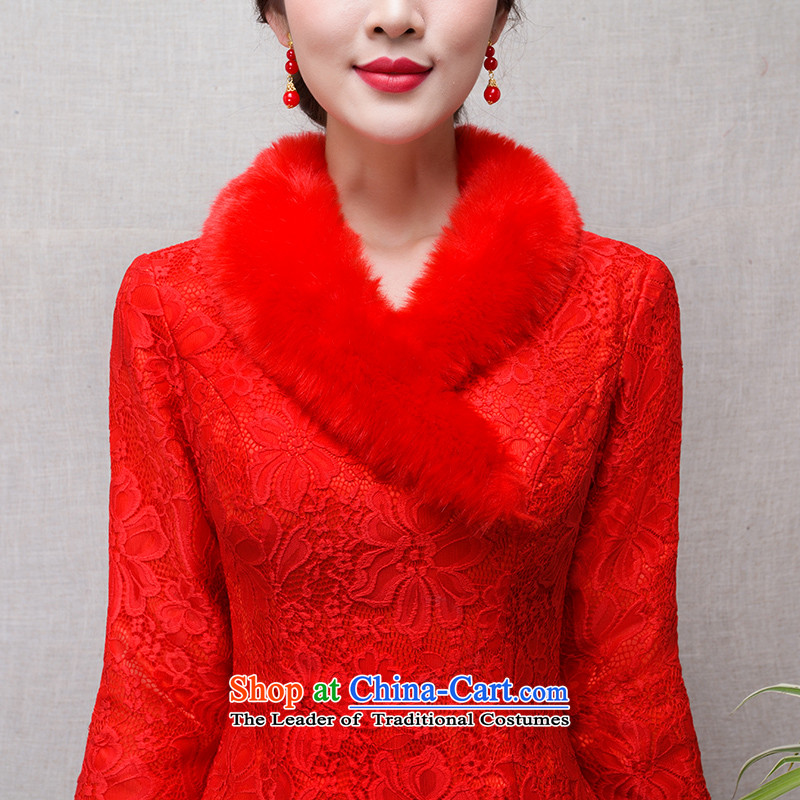 In accordance with the marriage of China love bows services 2015 winter new bride red stylish Chinese Qipao Length of nostalgia for the improvement package and Sau San warm winter Maomao collar Kit, Kit , M short of China according to the , , , Love shopp
