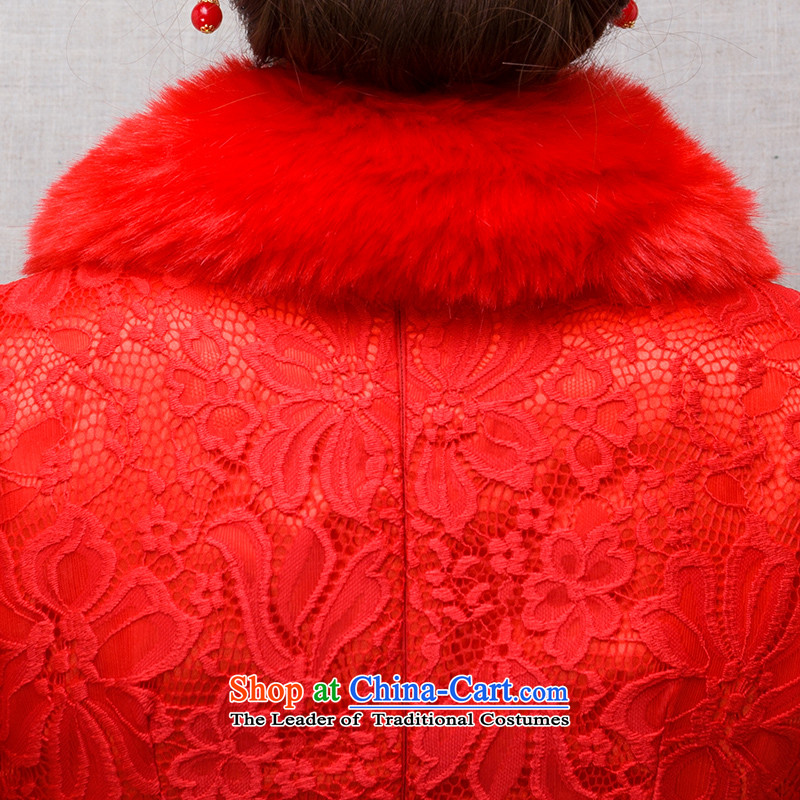 In accordance with the marriage of China love bows services 2015 winter new bride red stylish Chinese Qipao Length of nostalgia for the improvement package and Sau San warm winter Maomao collar Kit, Kit , M short of China according to the , , , Love shopp