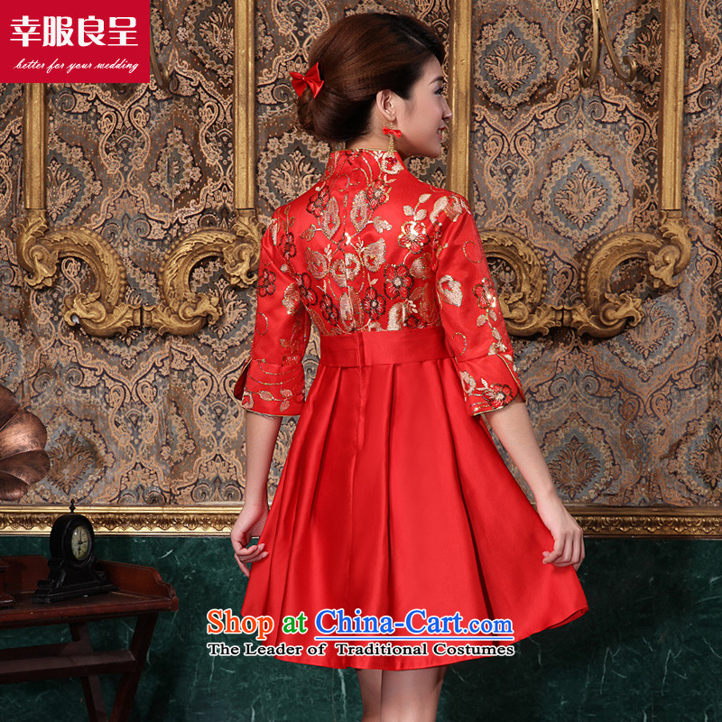 2015 new bride cheongsam red bows to the winter short of modern Chinese wedding dresses improved pregnant women in the wedding dress short-sleeved) , L, a service-leung , , , shopping on the Internet