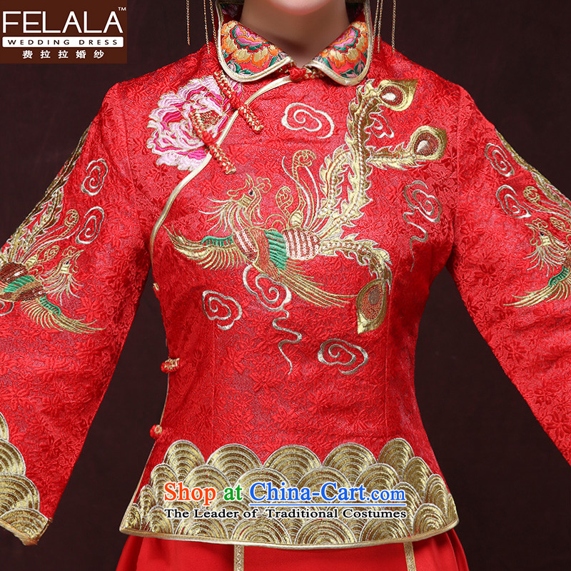 Ferrara 2015 Sau Wo Service New Chinese style wedding marriages wedding dress for winter large red dragon use bows gown S Ferrara wedding (FELALA) , , , shopping on the Internet