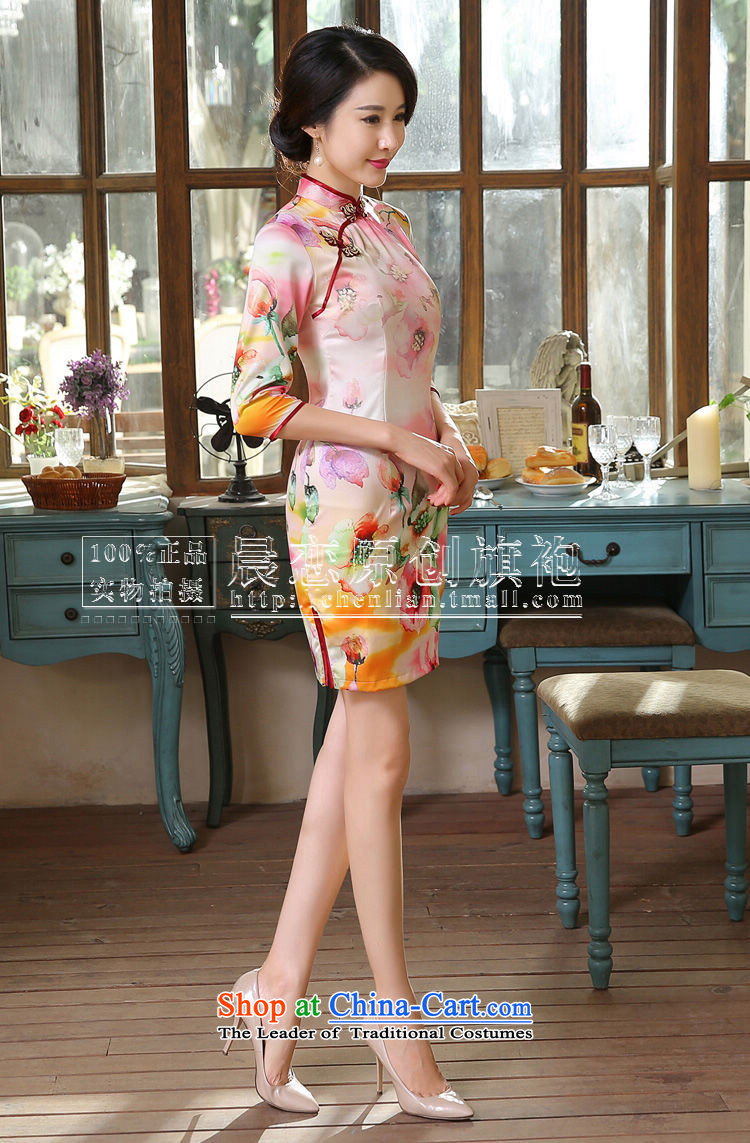 Morning spring and autumn 2015 Land New Stylish retro short, long-sleeved improved sauna silk cheongsam dress feminine suit XXL picture, prices, brand platters! The elections are supplied in the national character of distribution, so action, buy now enjoy more preferential! As soon as possible.