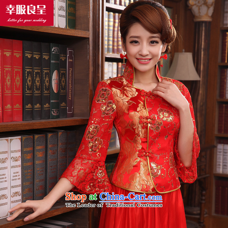 The privilege of serving-leung bows qipao autumn and winter clothing long large chinese red color bride replacing Wedding dress-in sleeve length dress + model with 26 Head Ornaments 2XL, honor services-leung , , , shopping on the Internet
