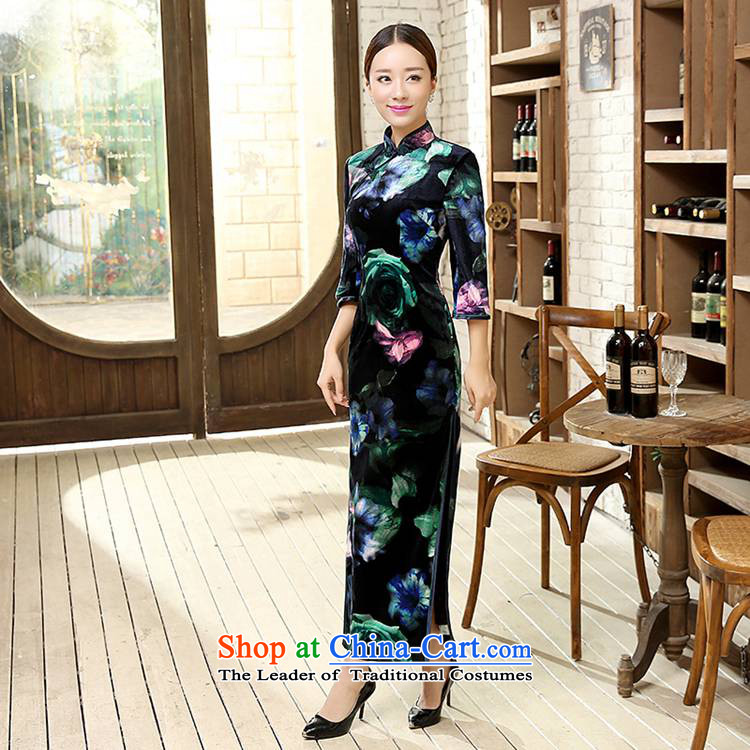 In accordance with the love of ethnic Chinese improvements in women's Mock-neck classical disc detained seven Sau San sleeve length cheongsam ancient /T00007# black and red 2XL Photo, prices, brand platters! The elections are supplied in the national character of distribution, so action, buy now enjoy more preferential! As soon as possible.