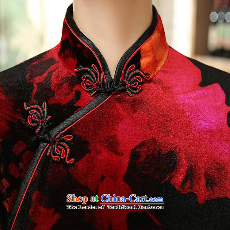 In accordance with the love of ethnic Chinese improvements in women's Mock-neck classical disc detained seven Sau San sleeve length cheongsam ancient /T00007# black and red 2XL Photo, prices, brand platters! The elections are supplied in the national character of distribution, so action, buy now enjoy more preferential! As soon as possible.