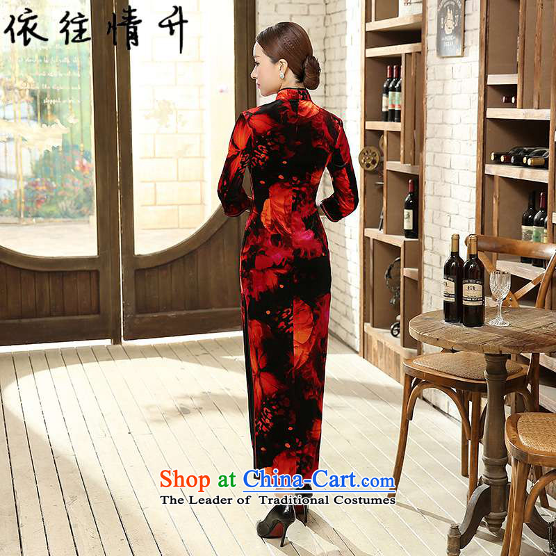 In accordance with the love of ethnic Chinese improvements in women's Mock-neck classical disc detained seven Sau San sleeve length cheongsam ancient /T00007# 2XL, black and red to love l , , , shopping on the Internet