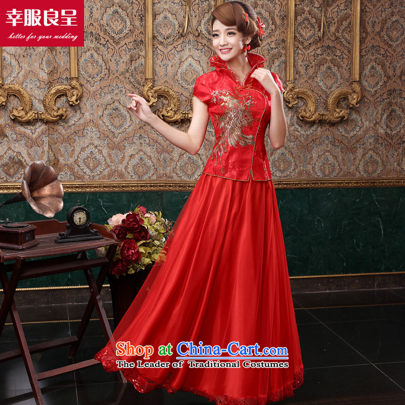 The privilege of serving-leung 2015 new red autumn and winter bride replacing wedding dress Chinese-style qipao bows services short-sleeved long dress + model with 26 Head Ornaments 4XL, honor services-leung , , , shopping on the Internet