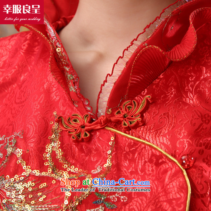 The privilege of serving-leung 2015 new red autumn and winter bride replacing wedding dress Chinese-style qipao bows services short-sleeved long dress + model with 26 Head Ornaments 4XL, honor services-leung , , , shopping on the Internet