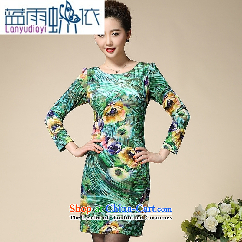 Ya-ting Shop Boxed new autumn 2015 Kim velvet middle-aged female replacing large long-sleeved autumn in old mother, Kim Choo hibiscus XXL, loaded blue rain butterfly according to , , , shopping on the Internet