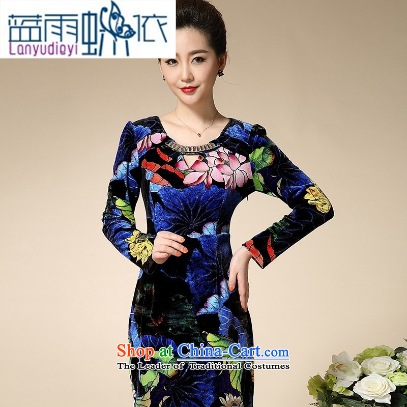 Ya-ting shops, the major new autumn code in long-sleeved blouses and noble MOM pack stylish older Kim velvet orange M Blue rain butterfly according to , , , shopping on the Internet