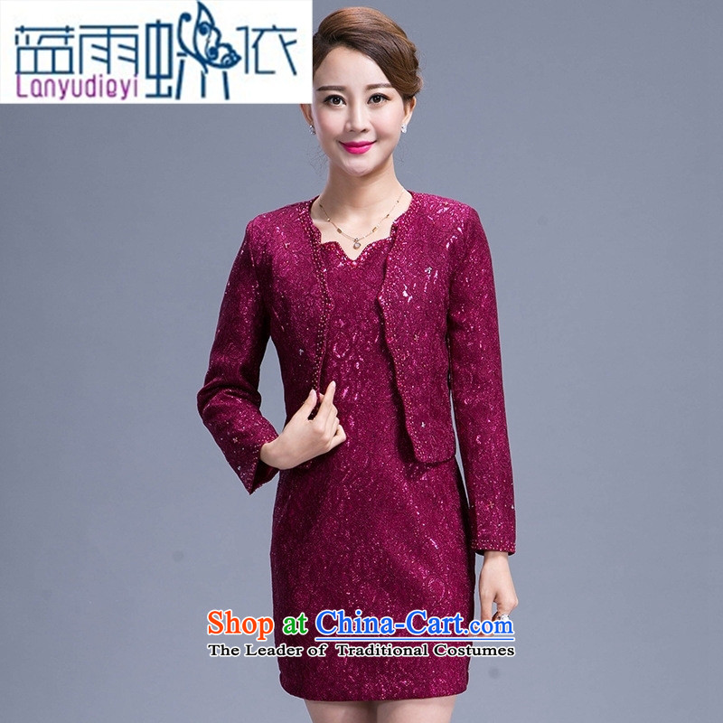 Ya-ting Shop Boxed new autumn 2015 Sau San wedding mother temperament dresses in the atmosphere of older women's large Purple Butterfly to rain Blue M , , , shopping on the Internet