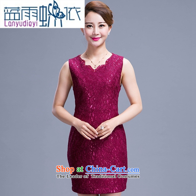 Ya-ting Shop Boxed new autumn 2015 Sau San wedding mother temperament dresses in the atmosphere of older women's large Purple Butterfly to rain Blue M , , , shopping on the Internet