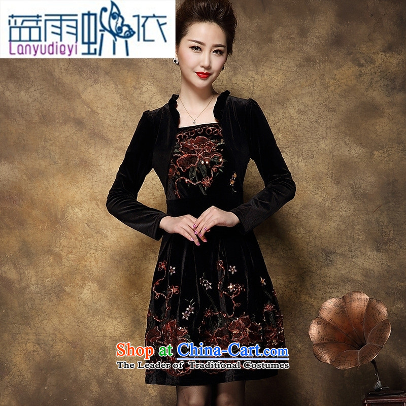 Shop 2015, Ya-ting of older women with the new Korean autumn edition temperament large long-sleeved mother   replacing dresses female black M Blue rain butterfly according to , , , shopping on the Internet