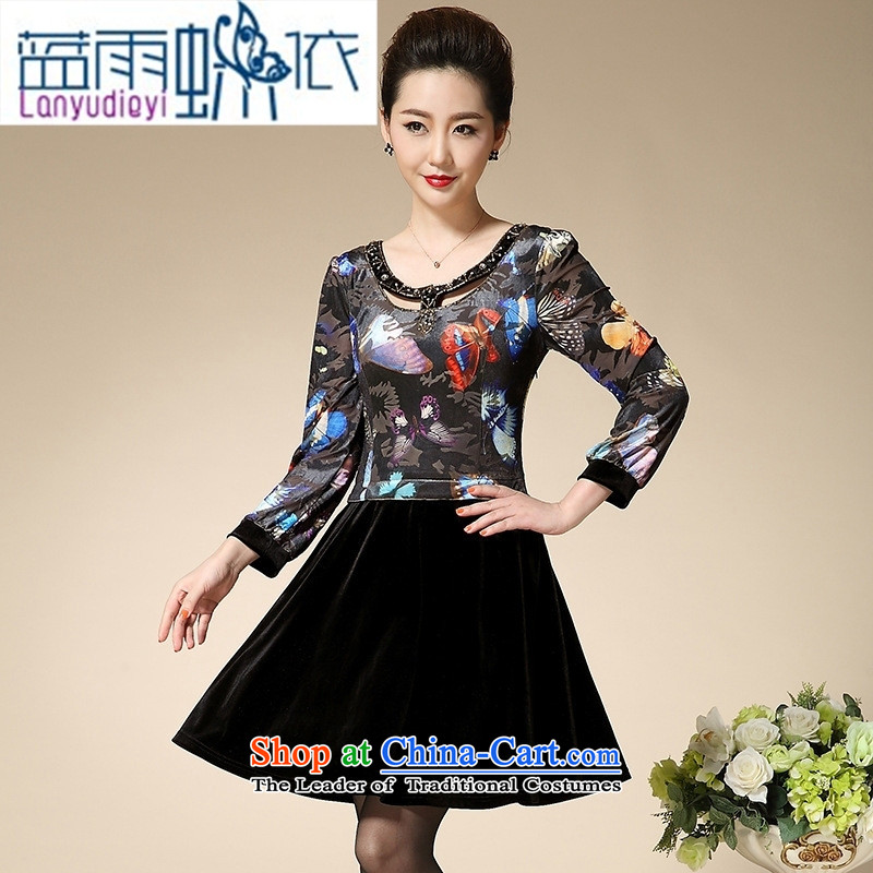 Ya-ting shop 2015 Autumn New) Older women's larger mother inserts drill Western Kim long-sleeved black velvet XXXL, blue rain butterfly according to , , , shopping on the Internet